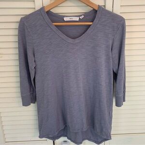 WILT V-Neck Hi-Lo 3/4 Sleeve Shrunken Boyfriend Top XS Periwinkle Cotton USA